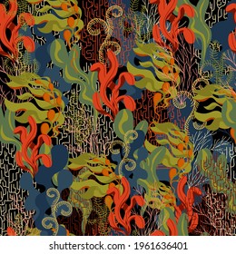underwater plants. vector seamless pattern. marine background