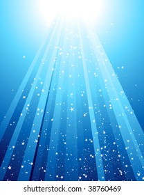 Underwater rays with many stars. Vector illustration.