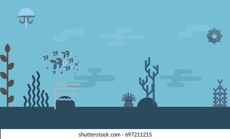 Underwater scale of blue color background flat vector