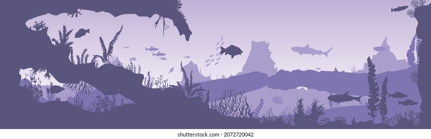 underwater scene, background from reef fish and algae. Vector