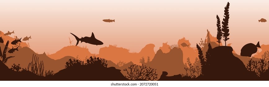 underwater scene, background from reef fish and algae. Vector