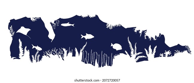 escena submarina, fondo de peces de arrecife y algas. Vector