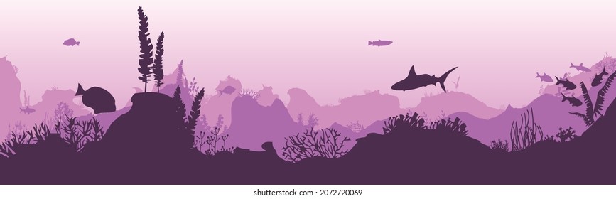 Unterwasserszene, Hintergrund von Rifffischen und Algen. Vektorgrafik