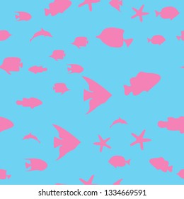 Underwater scene. Colorful fish groups in clean sea water. Seamless vector EPS 10 pattern.