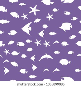 Underwater scene. Colorful fish groups in clean sea water. Seamless vector EPS 10 pattern