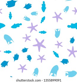 Underwater scene. Colorful fish groups in clean sea water. Seamless vector EPS 10 pattern