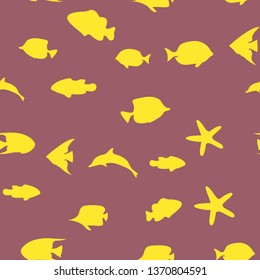 Underwater scene. Colorful fish groups in clean sea water. Seamless vector EPS 10 pattern.