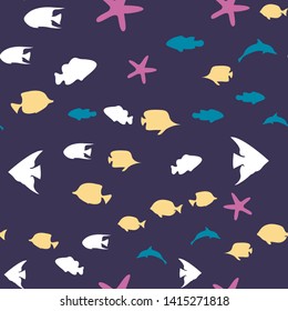 Underwater scene. Colorful fish groups in clean sea water. Seamless vector EPS 10 pattern.