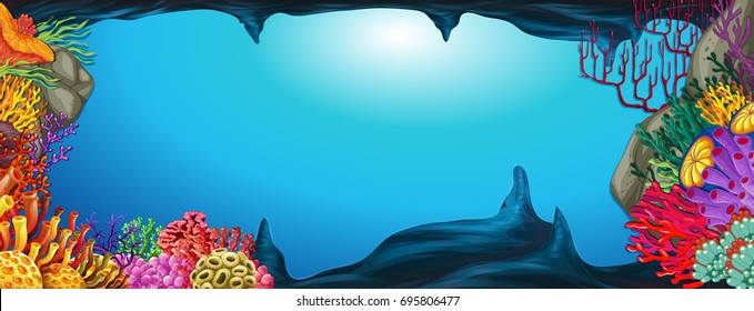 Underwater scene with coral reef illustration