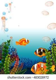 Underwater scene with fish swimming illustration