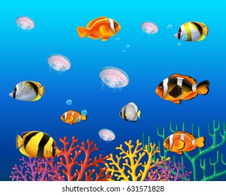 Underwater Scene Fish Swimming Illustration Stock Vector (Royalty Free ...