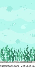 Underwater scene with fishes and seaweed. Marine life vector design template. Backgrounds with copy space for text for banners, social media stories svg
