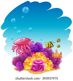 Underwater scene with jellyfish and corals illustration