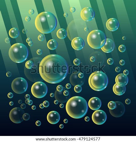 Underwater Scene. Sea Bubbles. Sunlight through water.