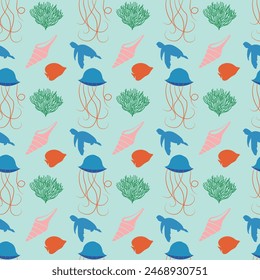 Underwater Scene Seamless Vector Pattern Design