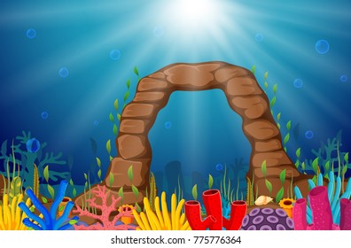 Underwater scene with tropical coral reef