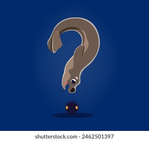 Underwater sea animals font and undersea type of question mark, cartoon vector. Seal with sea urchin as question punctuation sign for underwater font or undersea type and ocean ABC typeface