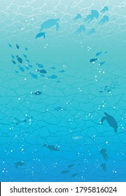 Underwater Sea Creatures with Light Refraction Background