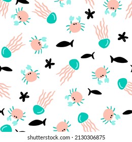 Underwater Sea Creatures Vector Seamless Pattern