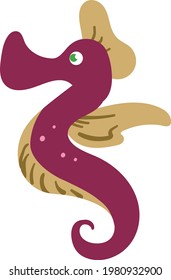 Underwater Sea Horse. Cute Marine Life Animal Characters. 