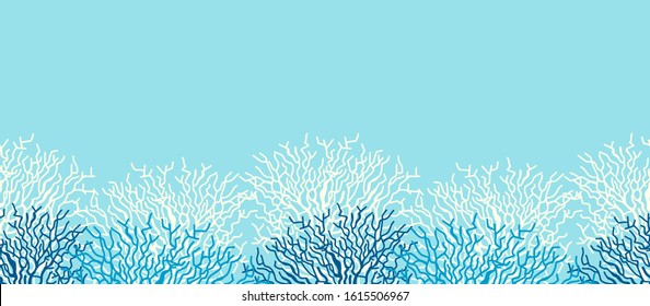 Underwater sea life ocean banner background with blue coral reef
