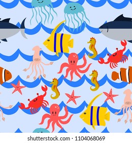 Underwater sea life seamless pattern illustration vector