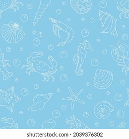 Underwater sea life seamless pattern vector illustration. Crabs, crayfish and starfish texture design. Summer beach background. Aquatic wildlife wrapping.