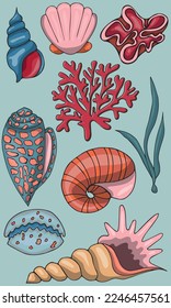 Underwater sea life vector set