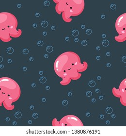 Underwater sea ocean scene with octopus cartoon vector illustration pattern for kids children package design wallpaper