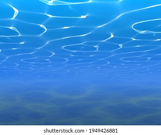 Underwater sea ocean water background. Vector aquarium underwater deep surface rays