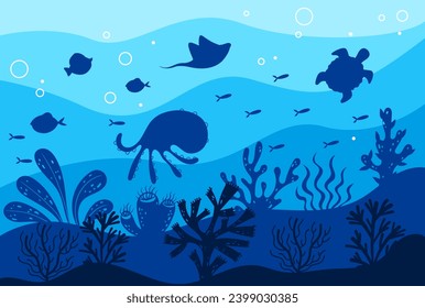 Underwater sea ocean world fish abstract concept. Vector graphic design illustration