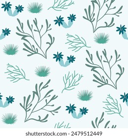 Underwater sea plants pattern. Seamless vector pattern for textile and fabric
