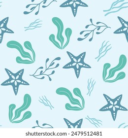 Underwater sea plants pattern. Seamless vector pattern for textile and fabric
