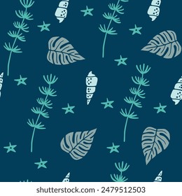 Unterwasser-Meerespflanzenmuster. Nahtloses Vektorgrafik-Muster für Textil und Stoff
