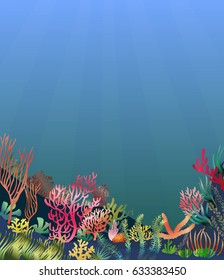 水中の海の風景 礁を持つリアルな海岸 海藻 草 藻 サンゴの海底シルエット 美しい海洋のベクターイラスト のベクター画像素材 ロイヤリティフリー Shutterstock