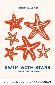 Underwater sea starfish vector illustration. Minimalist retro poster design with ocean creature