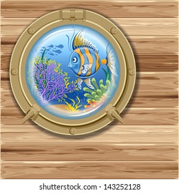 Underwater sea view  from the porthole window
