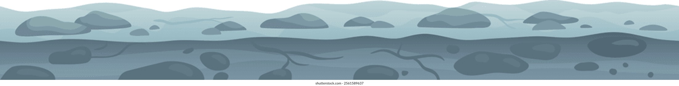 Underwater seabed with rocks and mountains in the background creating a serene and mysterious atmosphere, perfect for any project related to nature, oceans, or underwater exploration