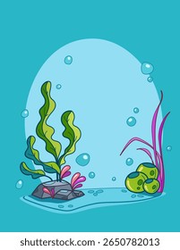 Underwater Seagrass Scene with Plants and Bubbles