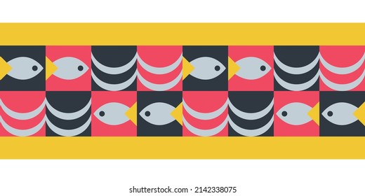 Underwater seamless border, Geometric mosaic background. Under water world, sea, ocean . Marine vector motif