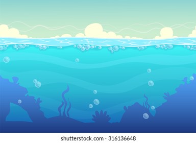 Underwater Seamless Landscape, Sea Vector Background