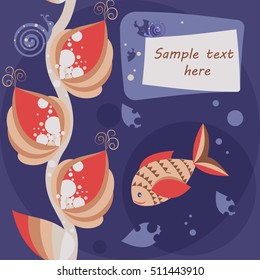 Underwater seamless landscape. Vector illustration, cartoon background. There is place for text on blue ocean background.