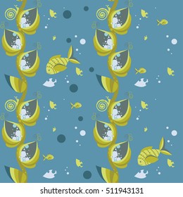 Underwater seamless landscape. Vector illustration, cartoon background.