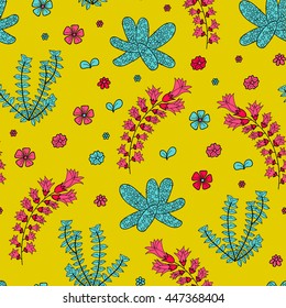 underwater seamless pattern with beautiful corals and seaweed.Hand drawn succulent seamless pattern