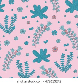 underwater seamless pattern with beautiful corals and seaweed.Hand drawn succulent