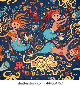 Underwater  seamless pattern of elements on the tropic sea life. Marine collection. Summer template. Use for wallpaper,pattern fills, web page background.