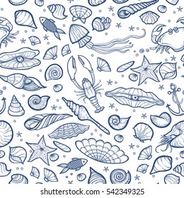 Underwater seamless pattern of elements on the tropic sea life.