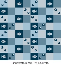 Unterwassernahtloses Muster, Geometrischer Mosaikhintergrund. Unter Wasser Welt, Meer, Ozean . Marine Vektormotive.