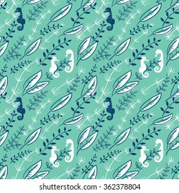 Underwater seamless pattern with Sea Horses