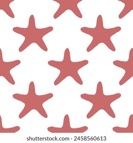 Underwater seamless pattern with starfish silhouette illustration in pink color. Sea star sketch, seashell drawing. Summer beach seaside print for background, textile, fabric, wrapping paper.